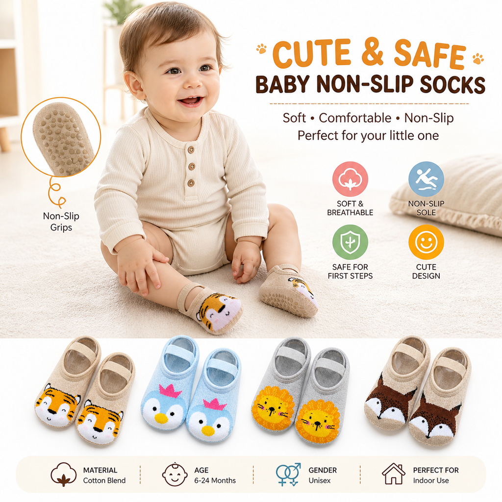 Cute Cartoon Baby Non-Slip Socks | Soft Grip Toddler Socks