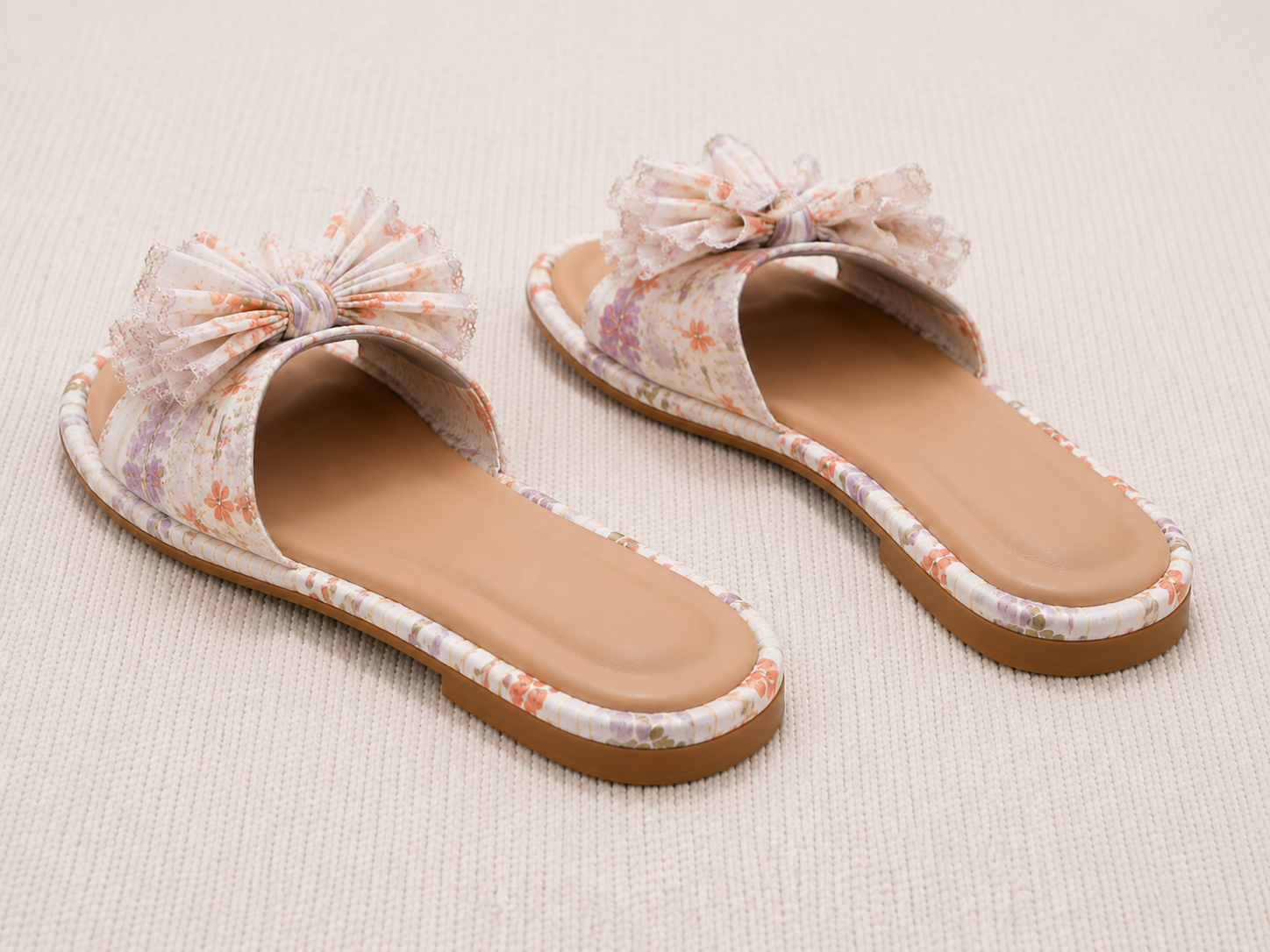 Floral Bow Slide Sandals for Women – Lightweight Summer Flat Sandals