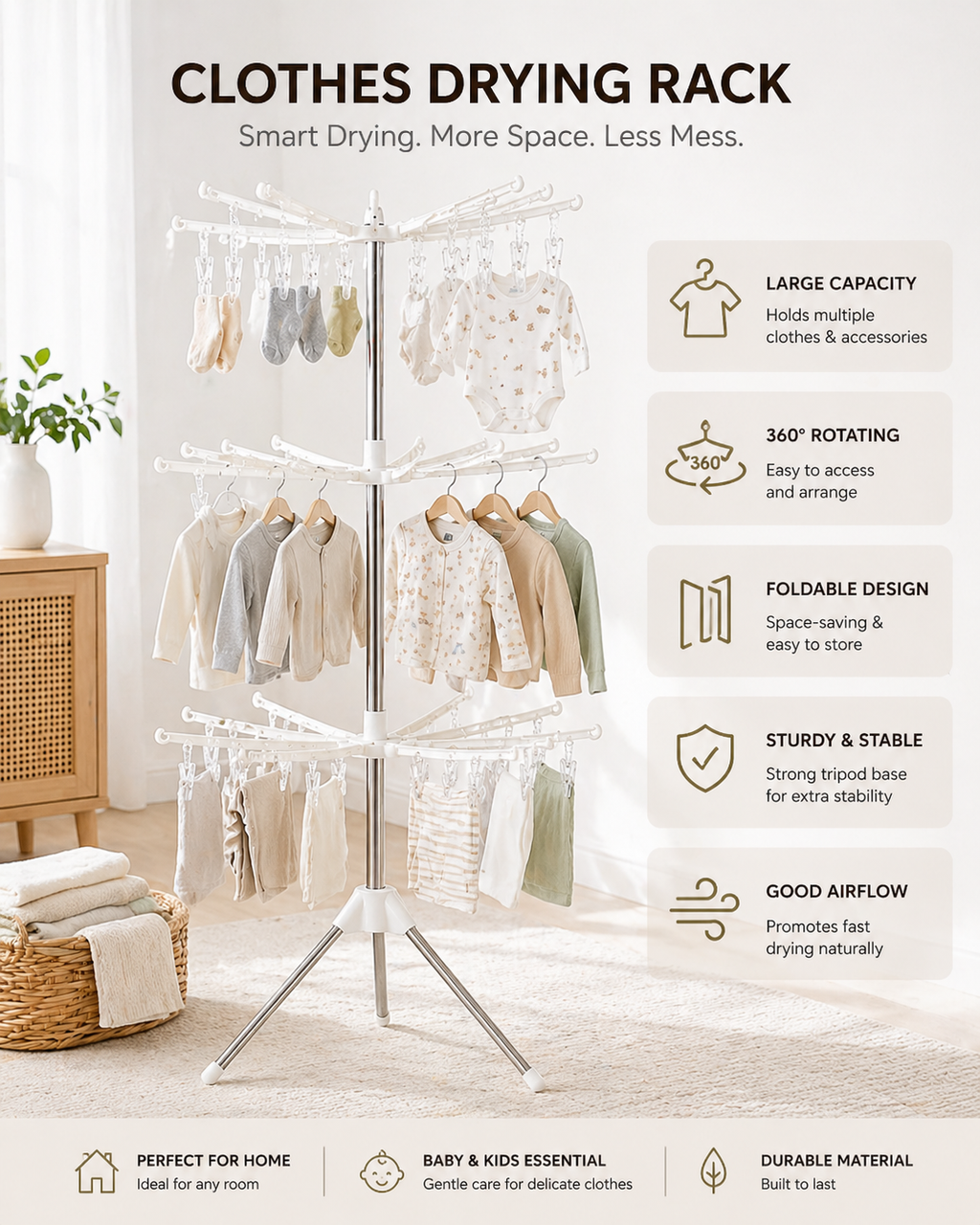 360° Rotating Clothes Rack – Multi-Tier Space Saving Organizer