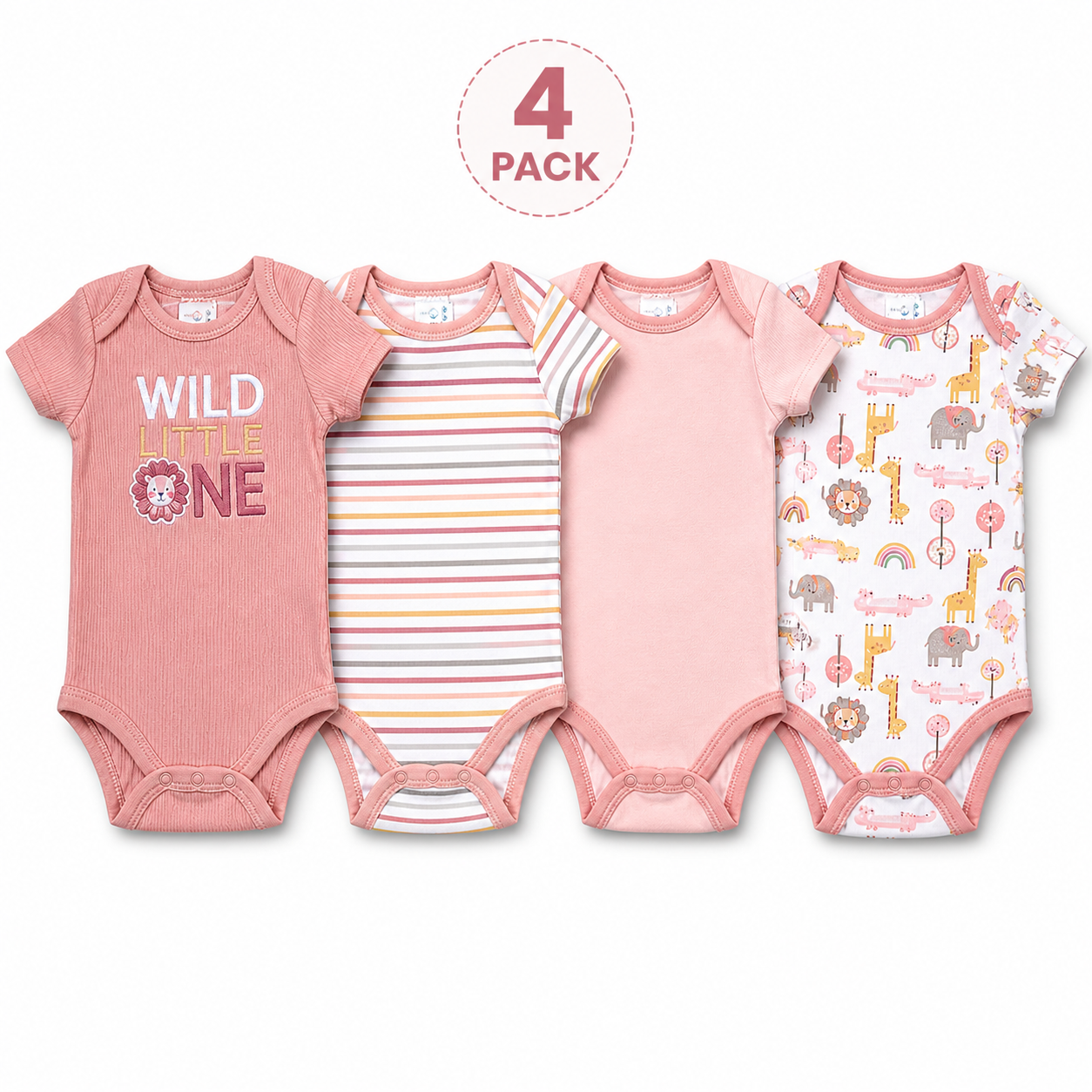Baby Girl Bodysuit 4 Pack Cotton Soft Onesie Infant 3-9 Months Cute Outfit Set