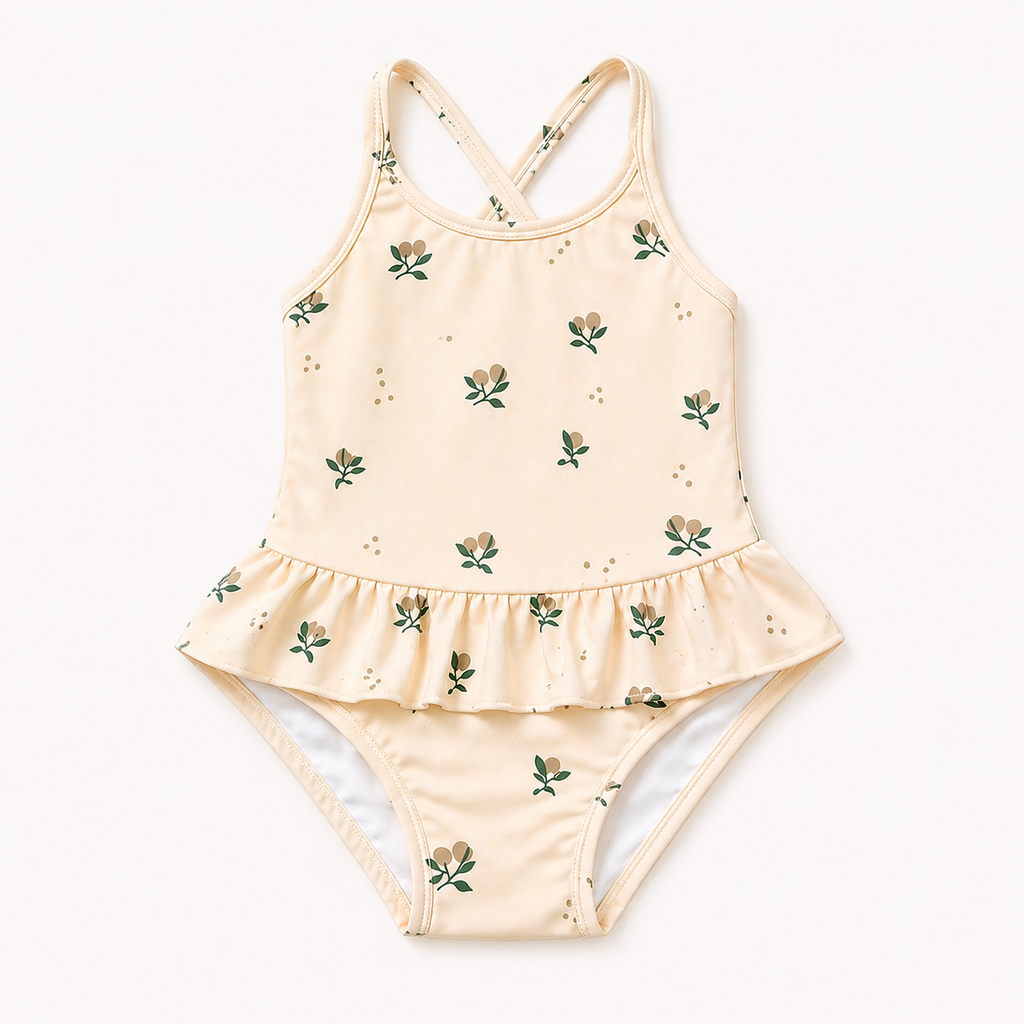 Baby Girl Swimsuit 2PCS Set with Hat – Ruffle One Piece Rainbow & Floral Print (0-24M)