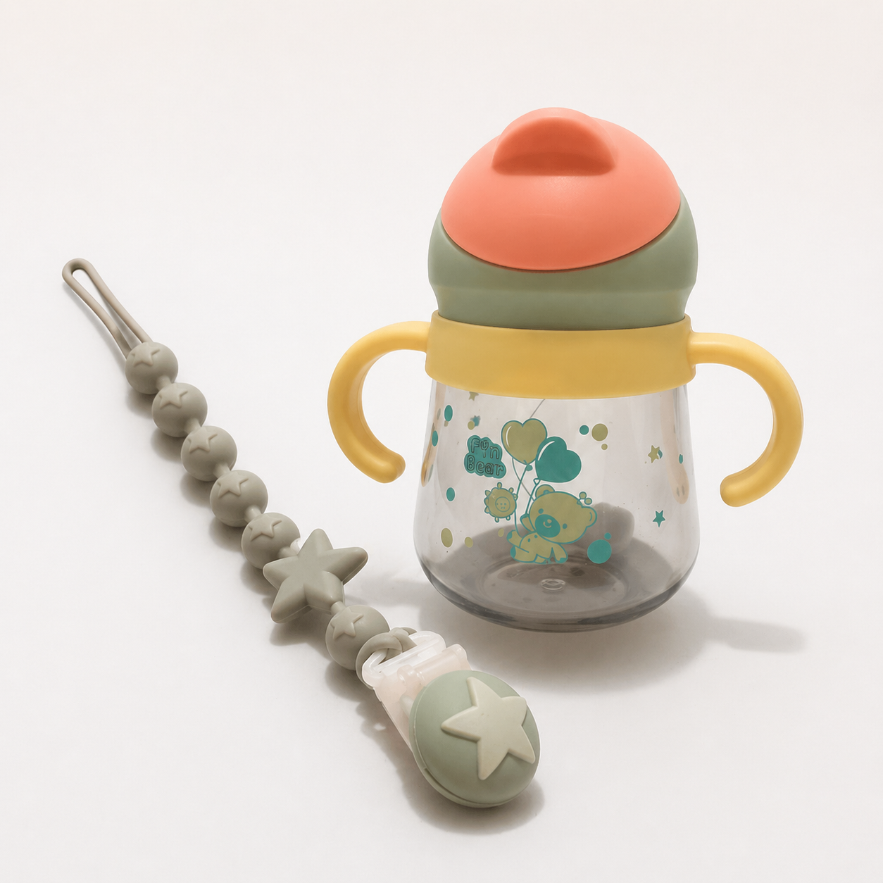 2-in-1 Baby Feeding Set – Spill-Proof Training Cup with Handles + Silicone Pacifier Clip | BPA-Free Toddler Essentials | Perfect Gift for Babies